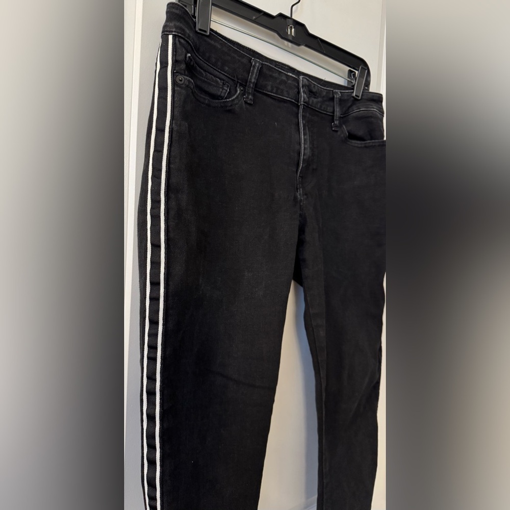 Lucky Brand Black Lolita Skinny Jeans Black & White Grosgrain Ribbon Side Stripe